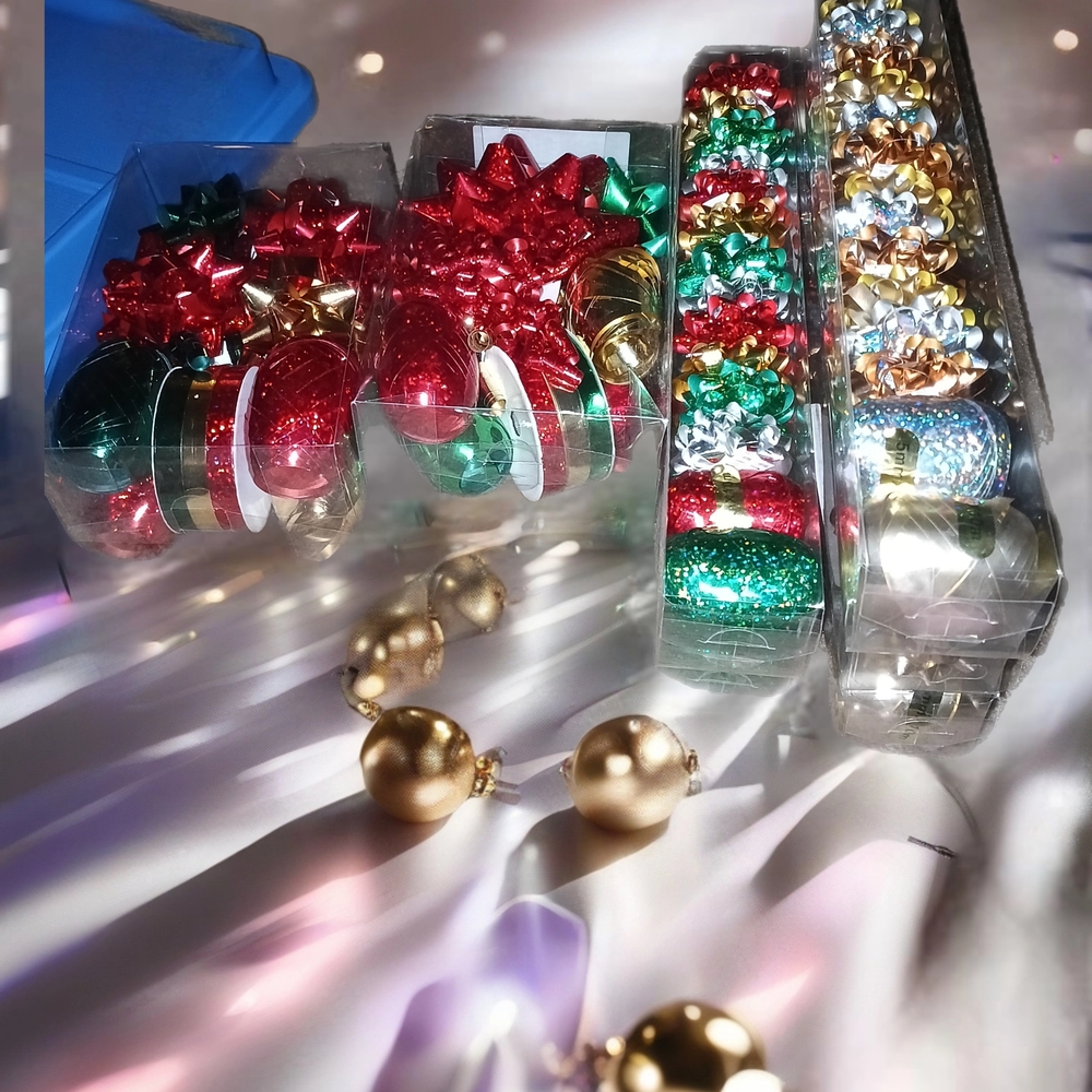Festive Holiday Gift Wrap Set with Bows and Ribbons